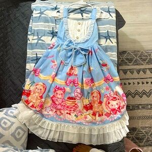 Lolita blue dress with pink bears, very cute and kawaii!🩵🩷